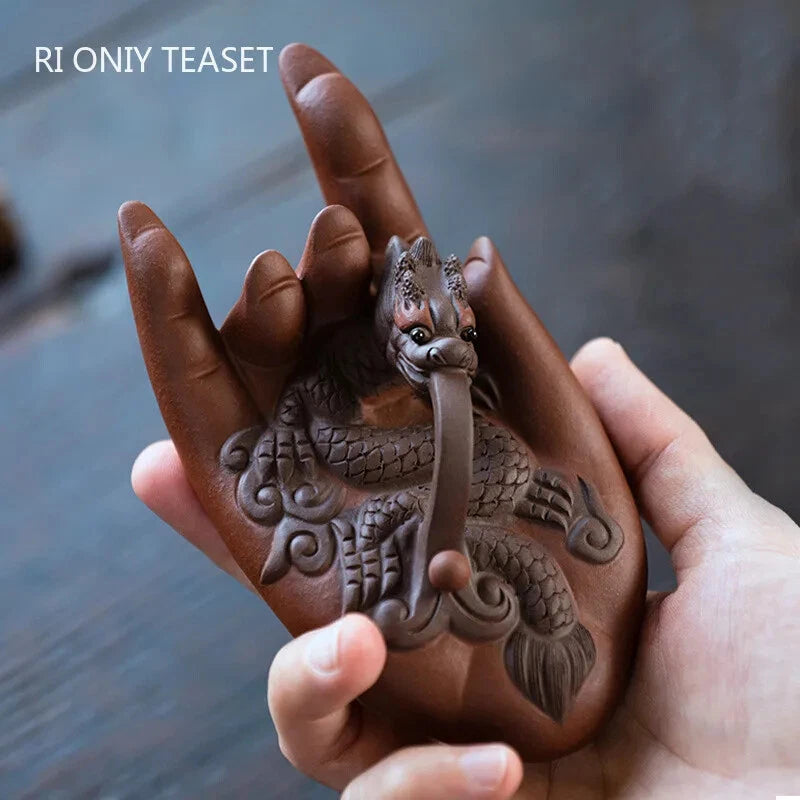 Yixing Boutique Purple Clay Sculpture Tea Pet Luck Dragon Figurine Ornaments 07FC0E-D4 - KOEEK