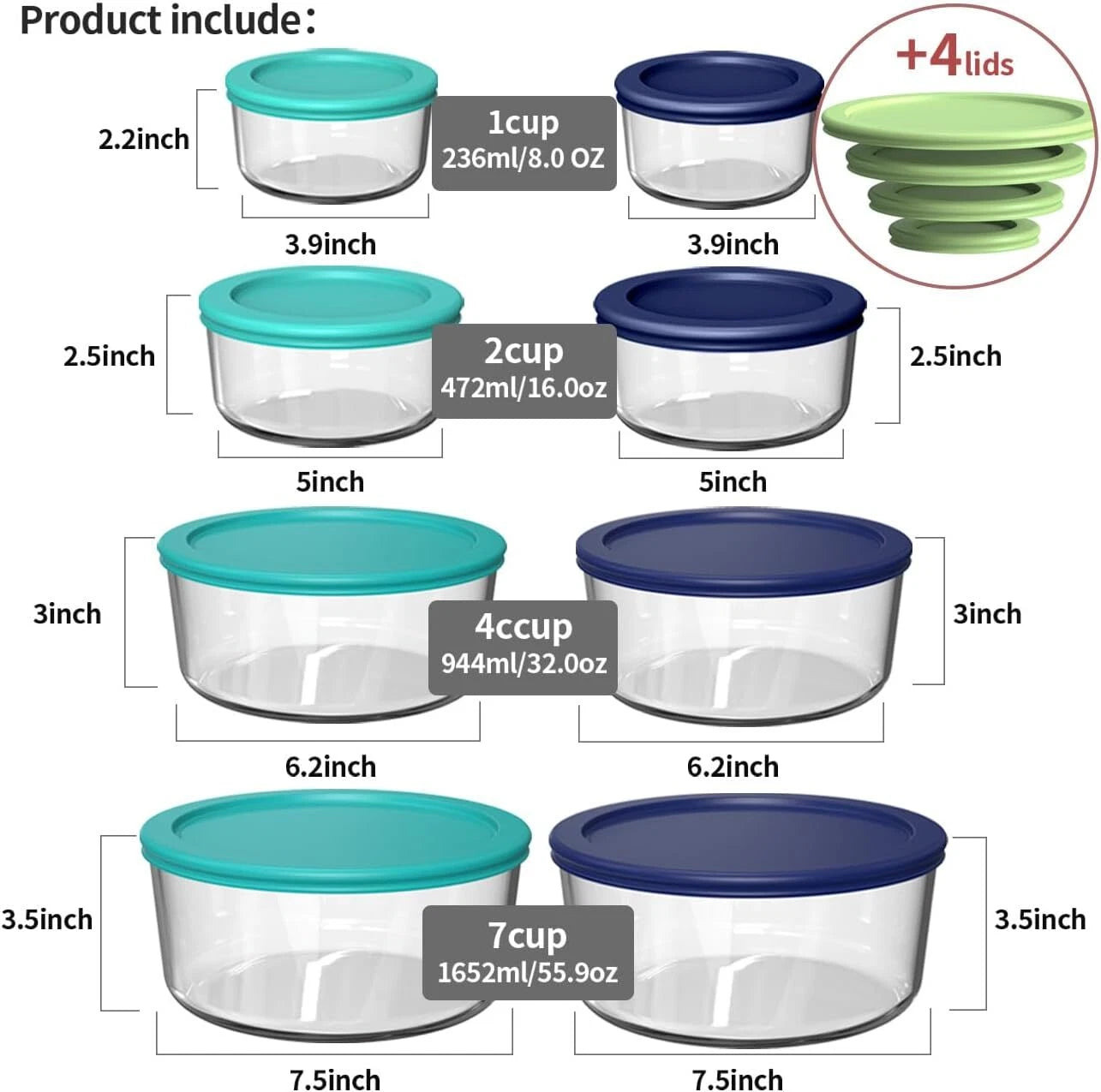 Glass Food Storage Containers with Lids, Glass Lunch Boxes, Set of 8 Reusable 07FC0E-D4 - KOEEK