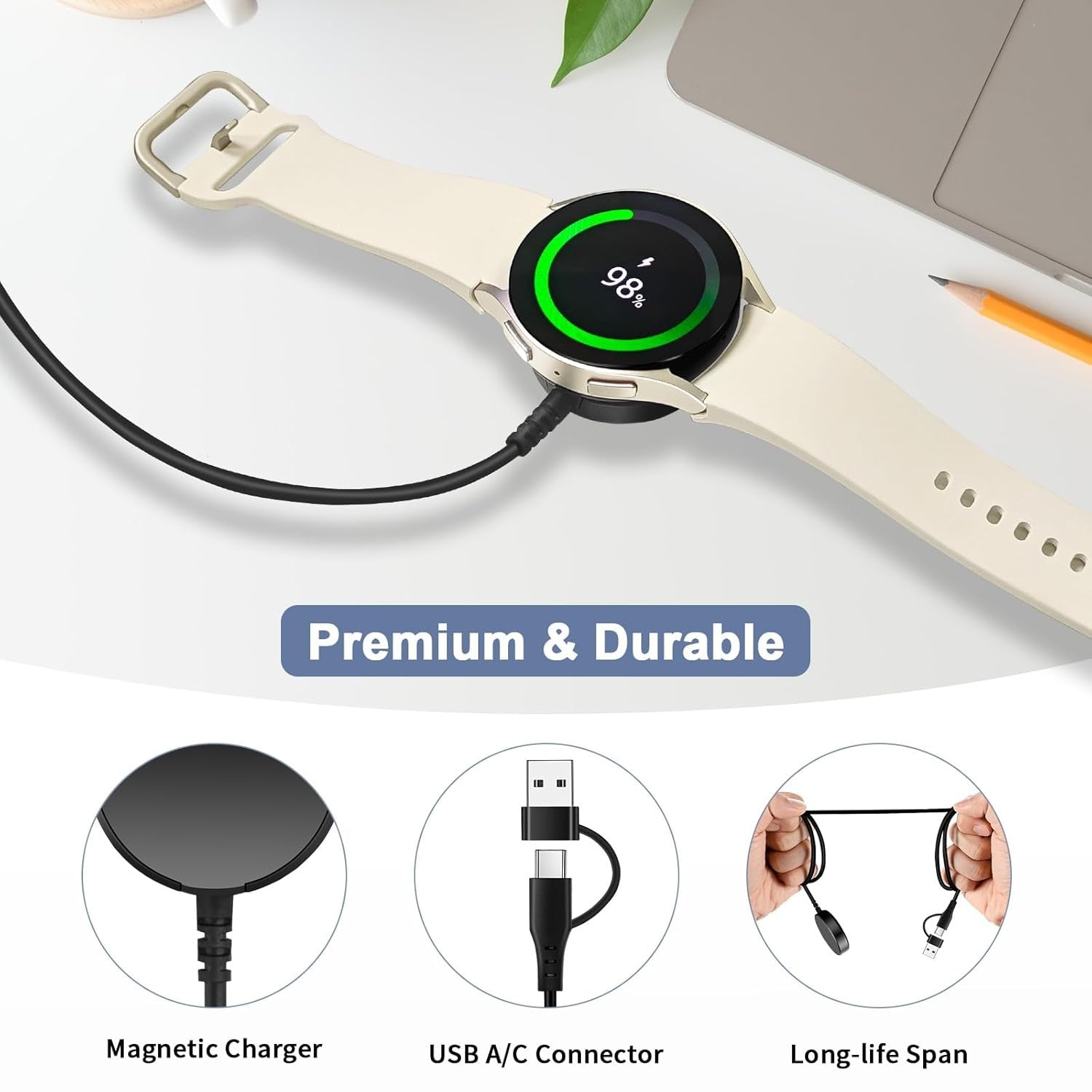 new Upgraded 2 in 1 USB Charger for Samsung Galaxy Watch Black 1Pack