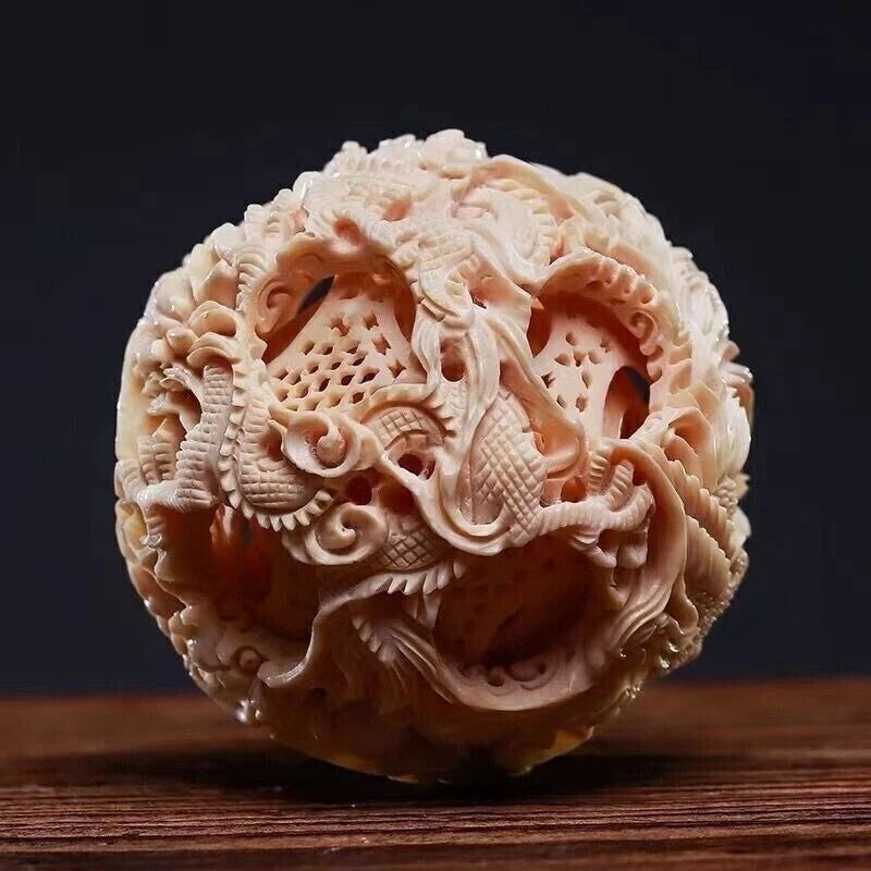 Pair Chinese Carved 3 Layer Dragon Phoenix Puzzle Ball Collections Decoration 07FC0E-D4 - KOEEK