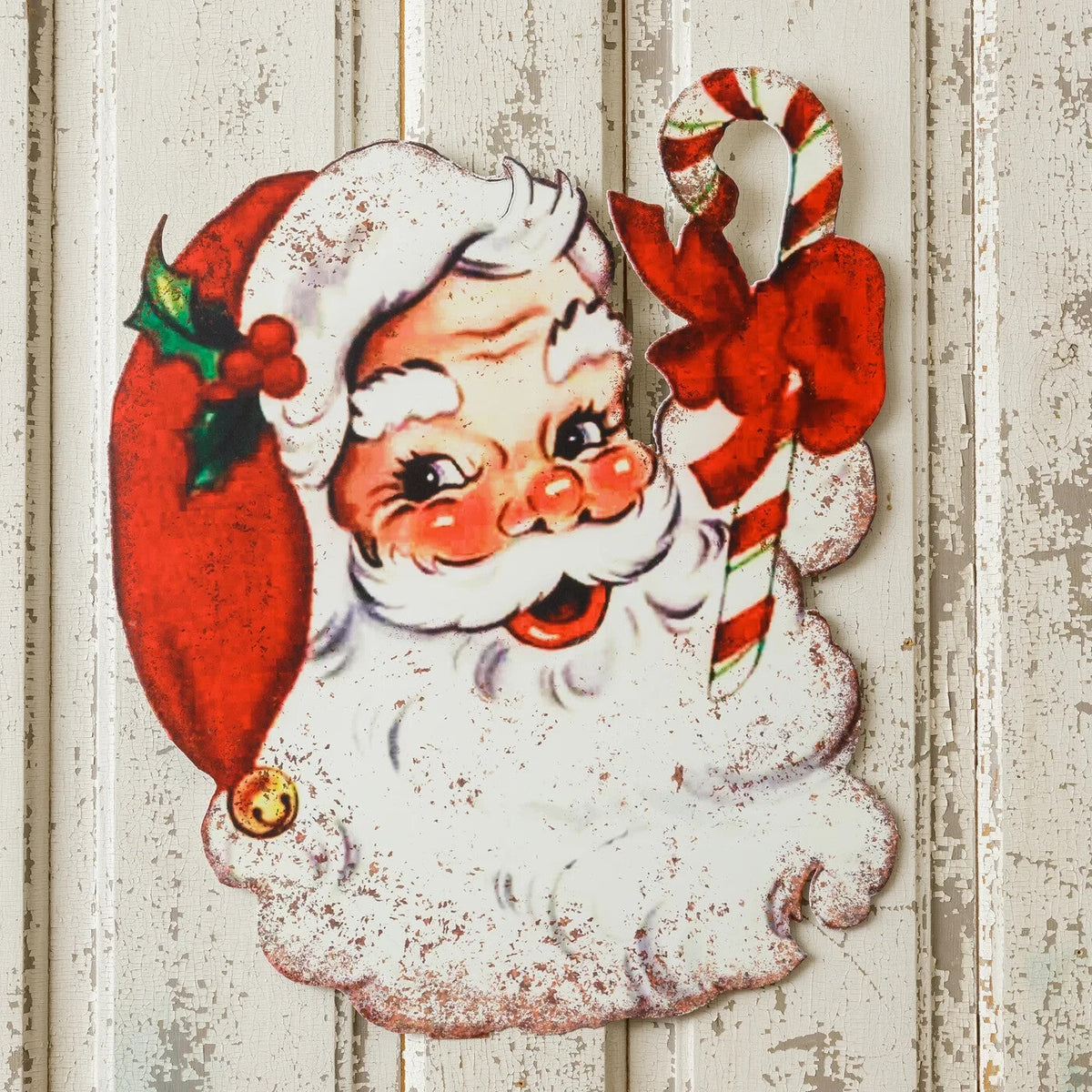 - Christmas Hanging SANTA FACE METAL SIGN Vintage Inspired - 18.5"w  x 16"h 07FC0E-D4 - KOEEK