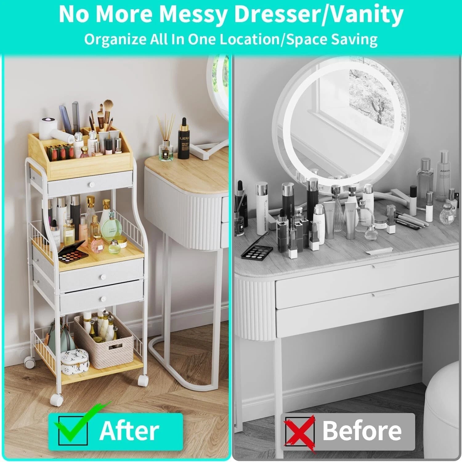 Floor Standing Makeup Organizer - Skin Care Organizer and Storage with Drawers 07FC0E-D4 - KOEEK