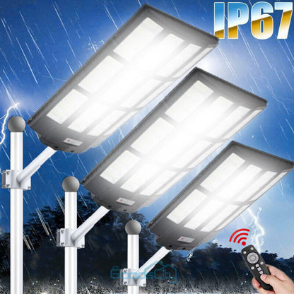 new Outdoor Commercial 1500W LED Solar Street Light IP67 Dusk-to-Dawn Road Lamp+Pole