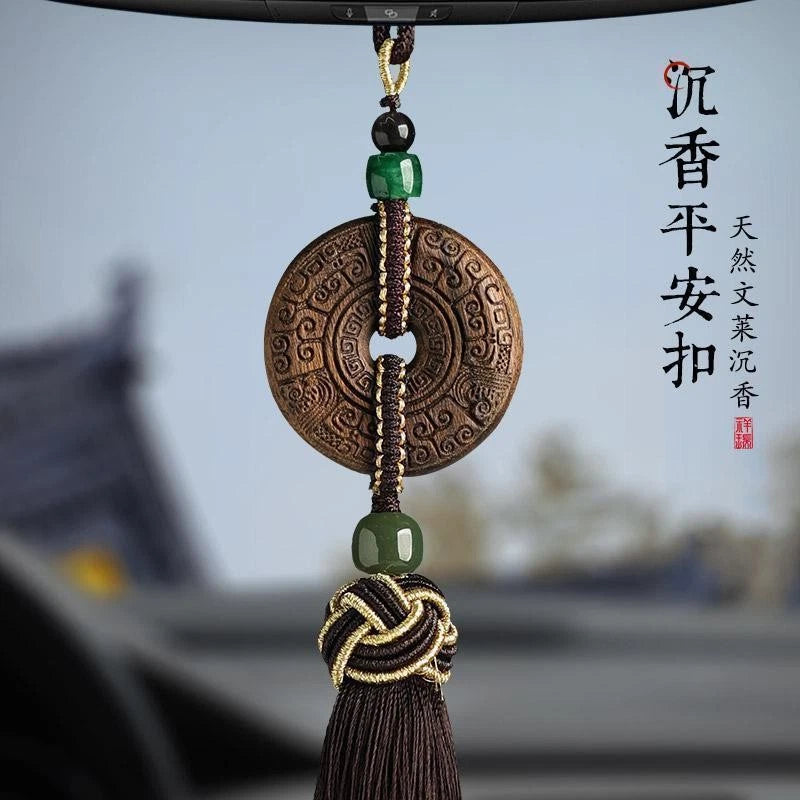 Agarwood Car Hanging Pendant Safe Travel Coin Amulet Rearview Mirror Decoration 07FC0E-D4 - KOEEK