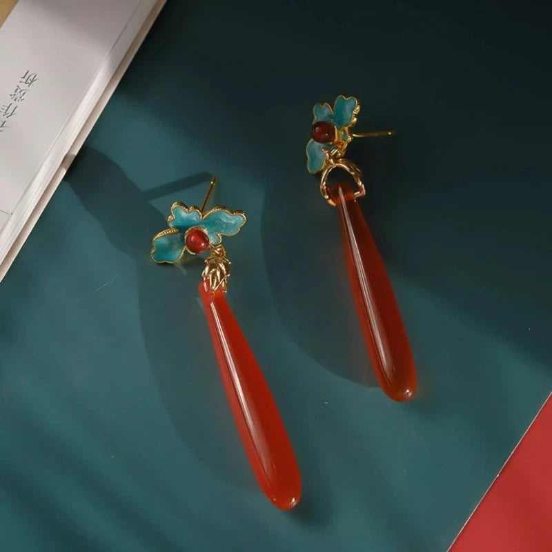 1Pair Exquisitely Chinese Agate Ear Pendant Earrings Hanfu Cheongsam Accessories 07FC0E-D4 - KOEEK