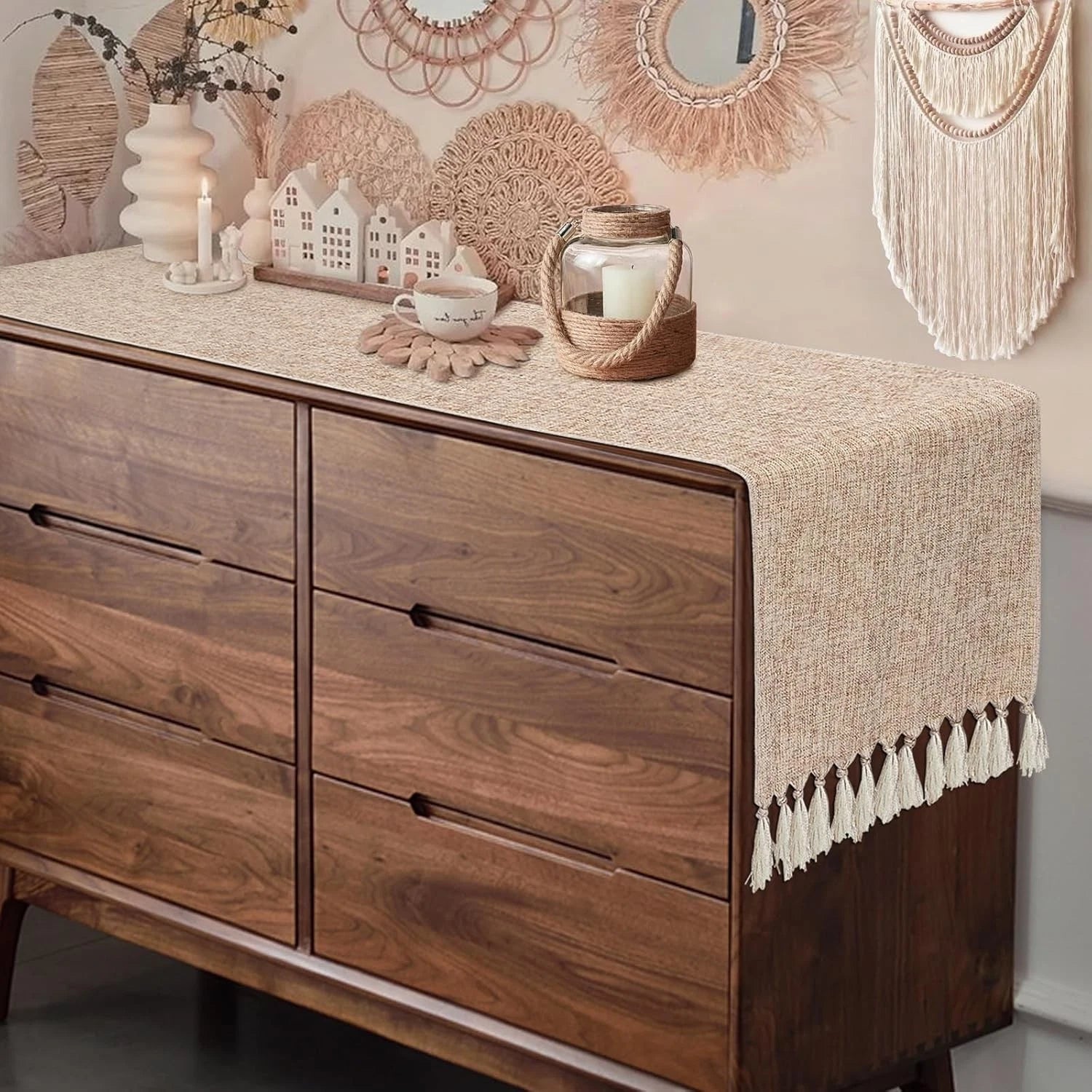 Boho Table Runner, Rustic Farmhouse Dresser Runners Cover Top for Bedroom 07FC0E-D4 - KOEEK