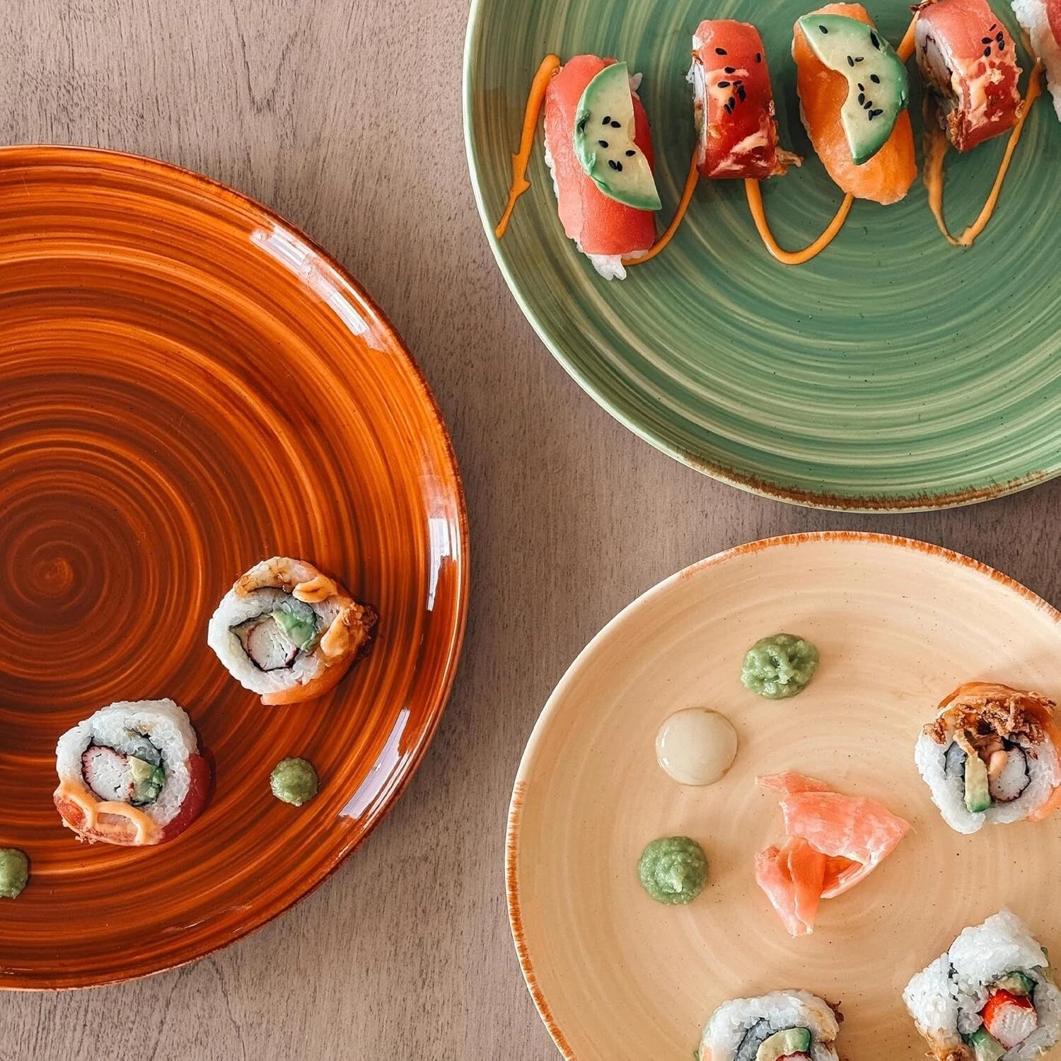 Dinnerware Plates (Set of 6), 10-inch Modern Spiral Porcelain Plate, Earth Color 07FC0E-D4 - KOEEK