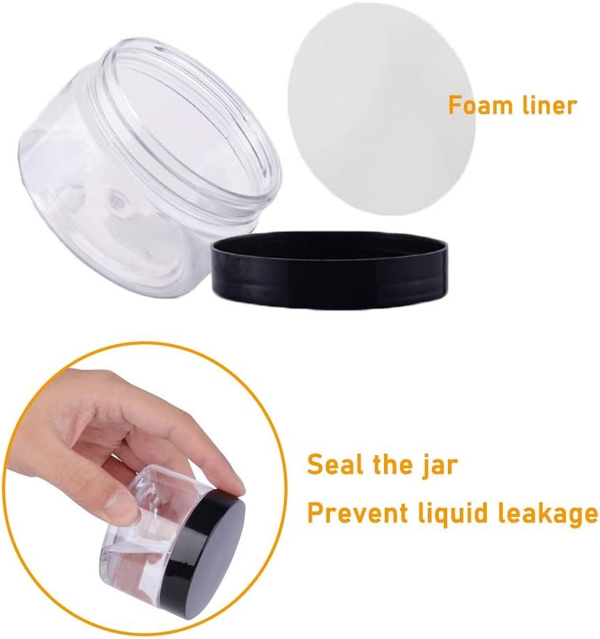 new 20 Pack 2 oz Clear Plastic Round Slime Containers,Empty 2 Ounces, Black Lids 07FC0E-D4 - KOEEK