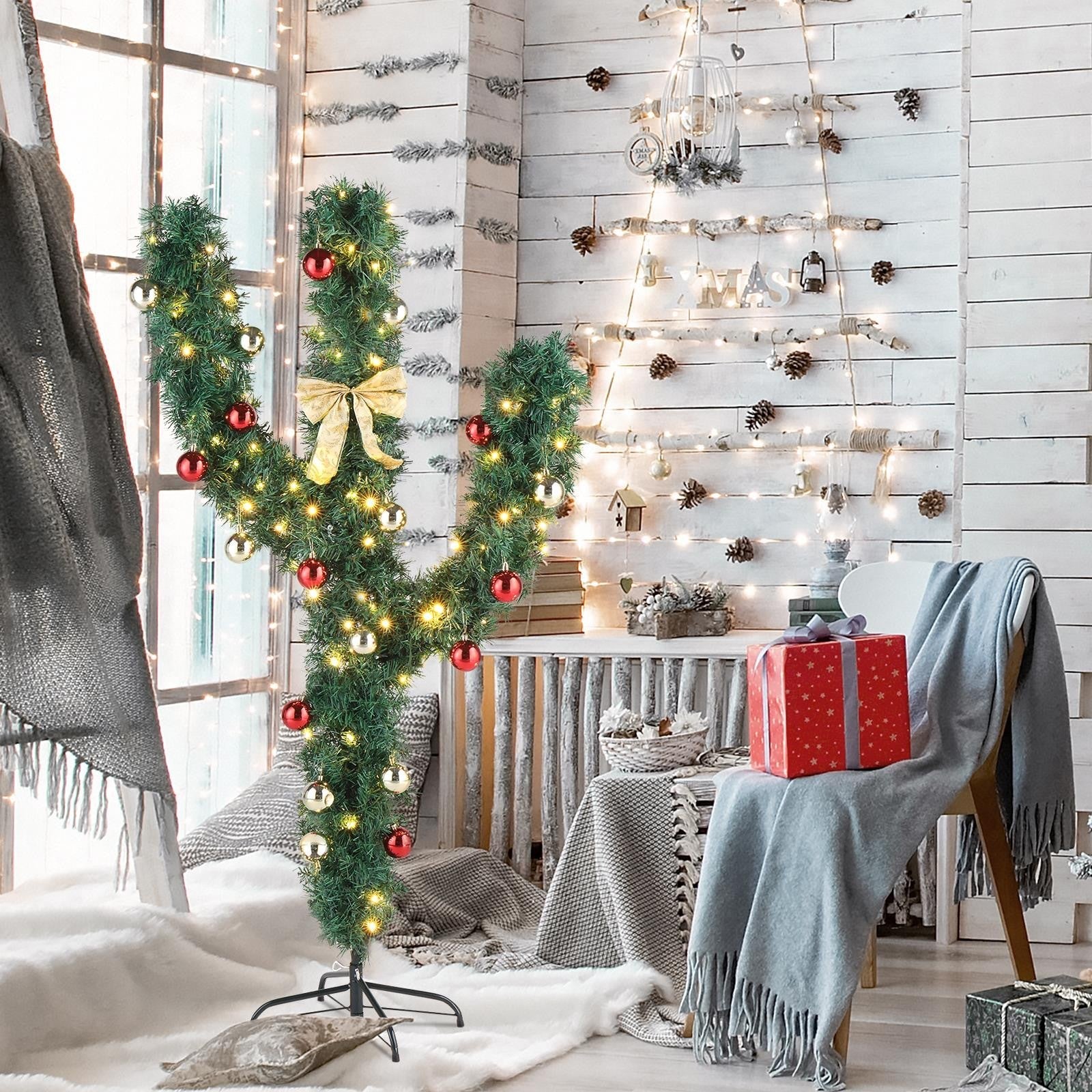 5FT Cactus Shape Christmas Tree With 110 Changing LED lights 8 Modes 07FC0E-D4 - KOEEK