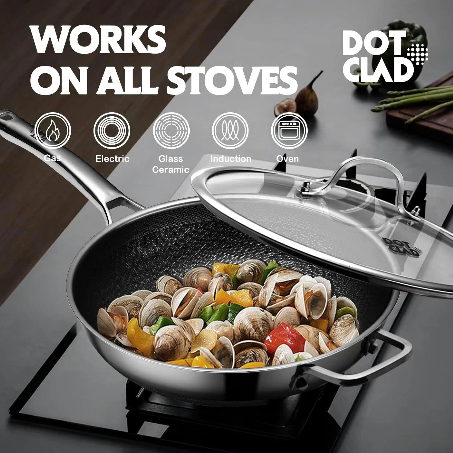 Frying pan, 12-inch frying pan with lid, PFOA-free cookware that 07FC0E-D4 - KOEEK