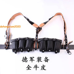 WW2 German Army Cowhide Belts Y-shape Double Straps Ammo Pouch Reproduction 98K 07FC0E-D4 - KOEEK