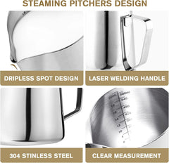 new Milk Frothing Pitchers 20 oz, Stainless Steel Espresso Steaming 20oz, Silver 07FC0E-D4 - KOEEK