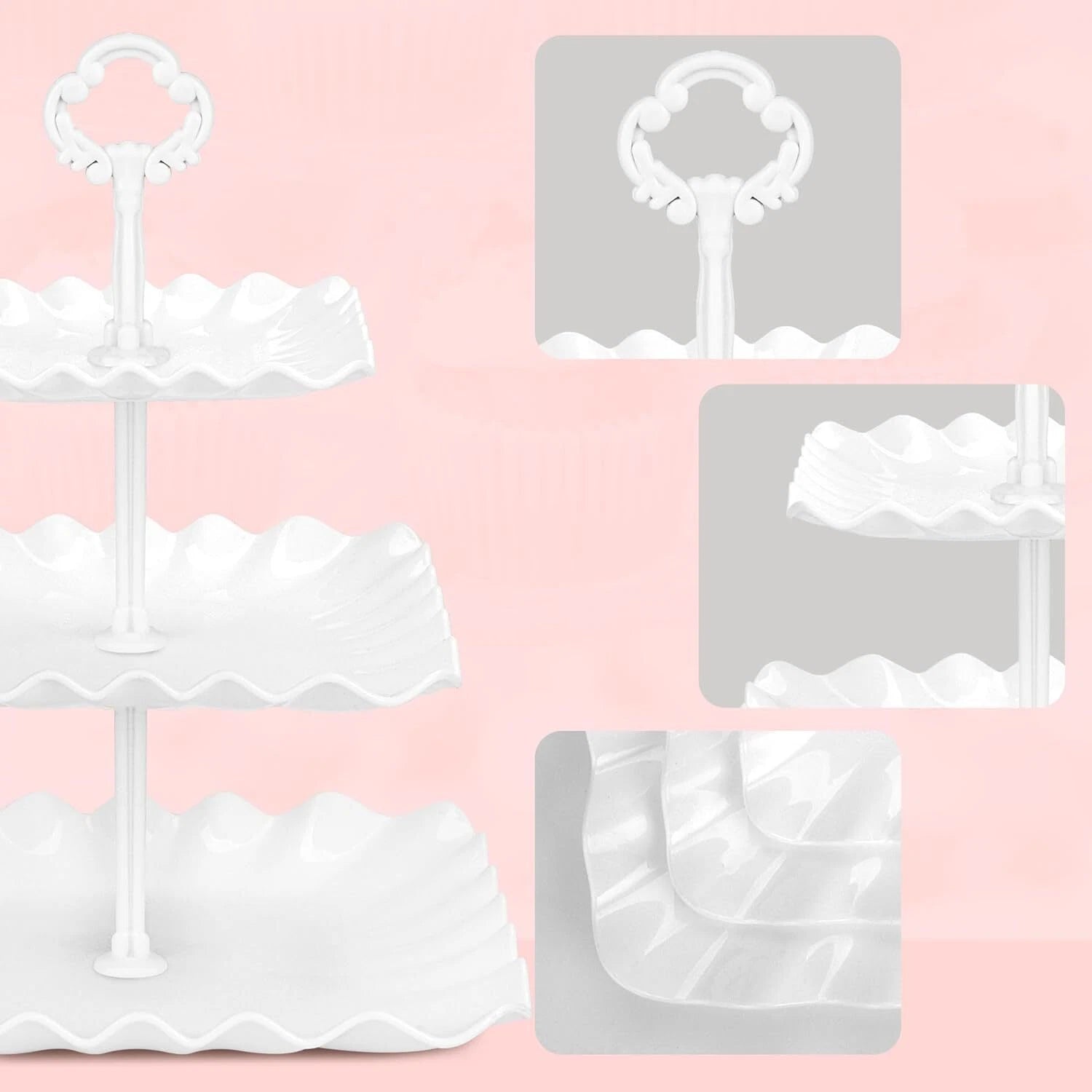 5 Piece Cake Stand Set with 2 x Large 3-Tier Cupcake Stands, 3 x Appetizer Trays 07FC0E-D4 - KOEEK