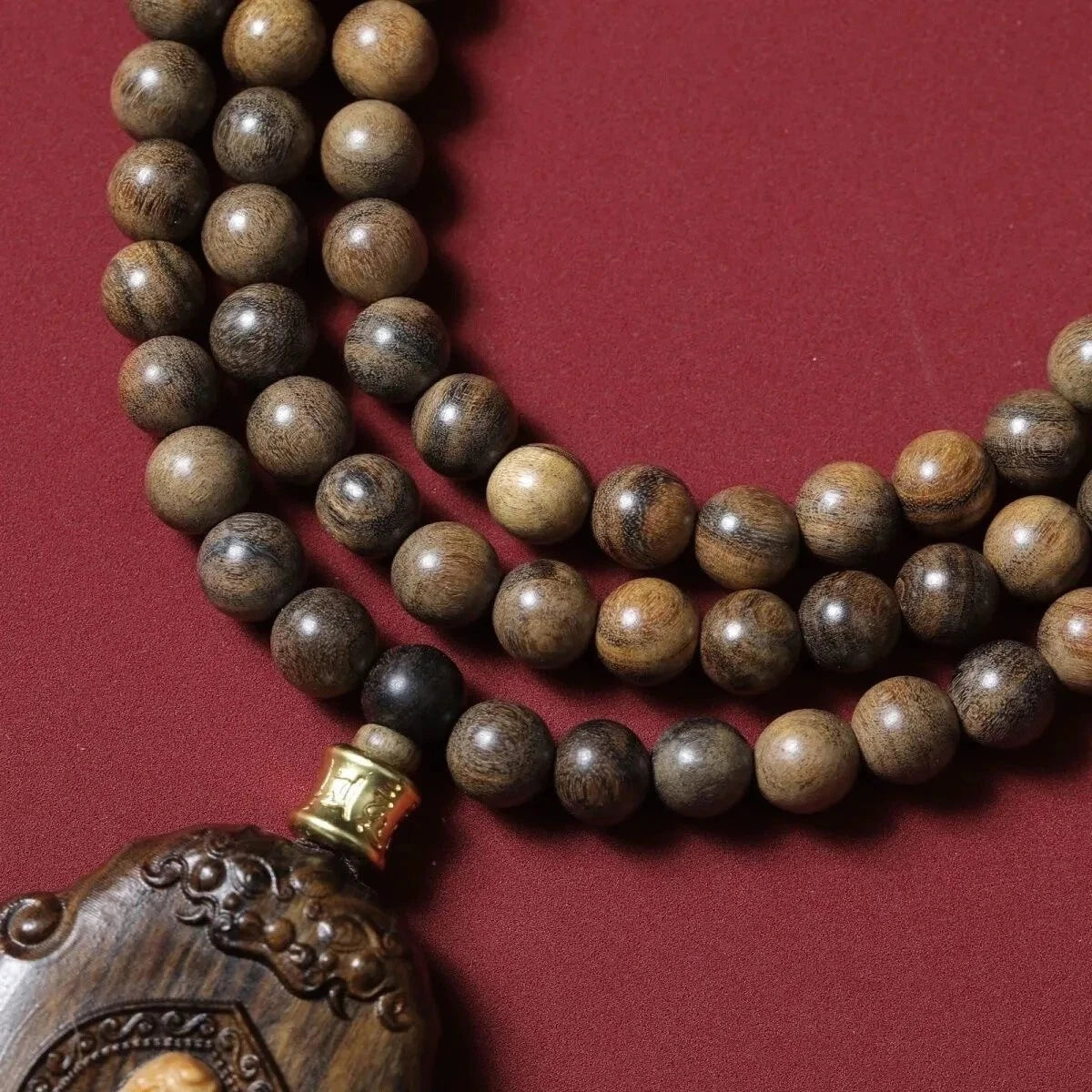 108 Beads Guanyin Buddha Bless  Pandent Necklace Natural Wood Prayer Beads 07FC0E-D4 - KOEEK