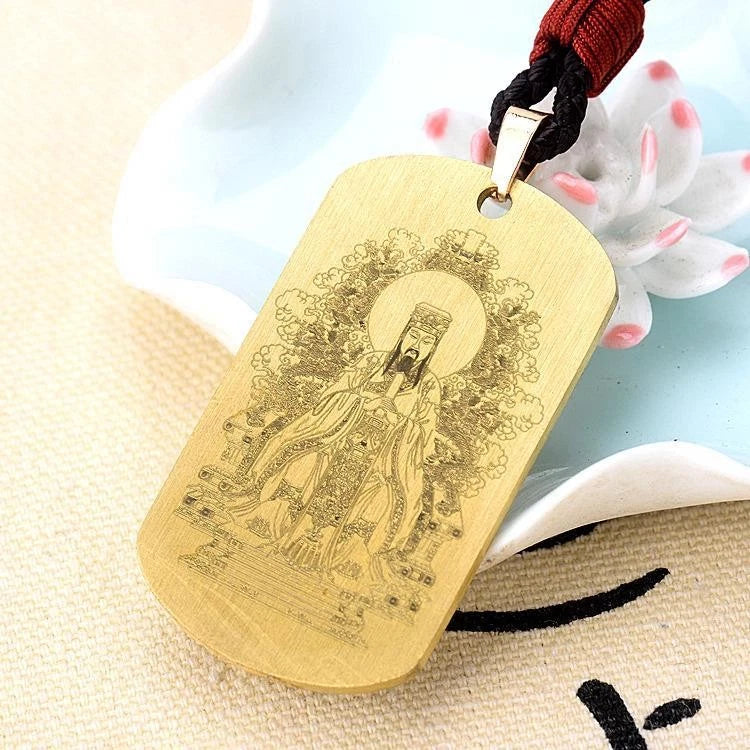 Copper Taoist Jade Emperor Pendant Necklace Amulet Charm Vintage Mens 07FC0E-D4 - KOEEK
