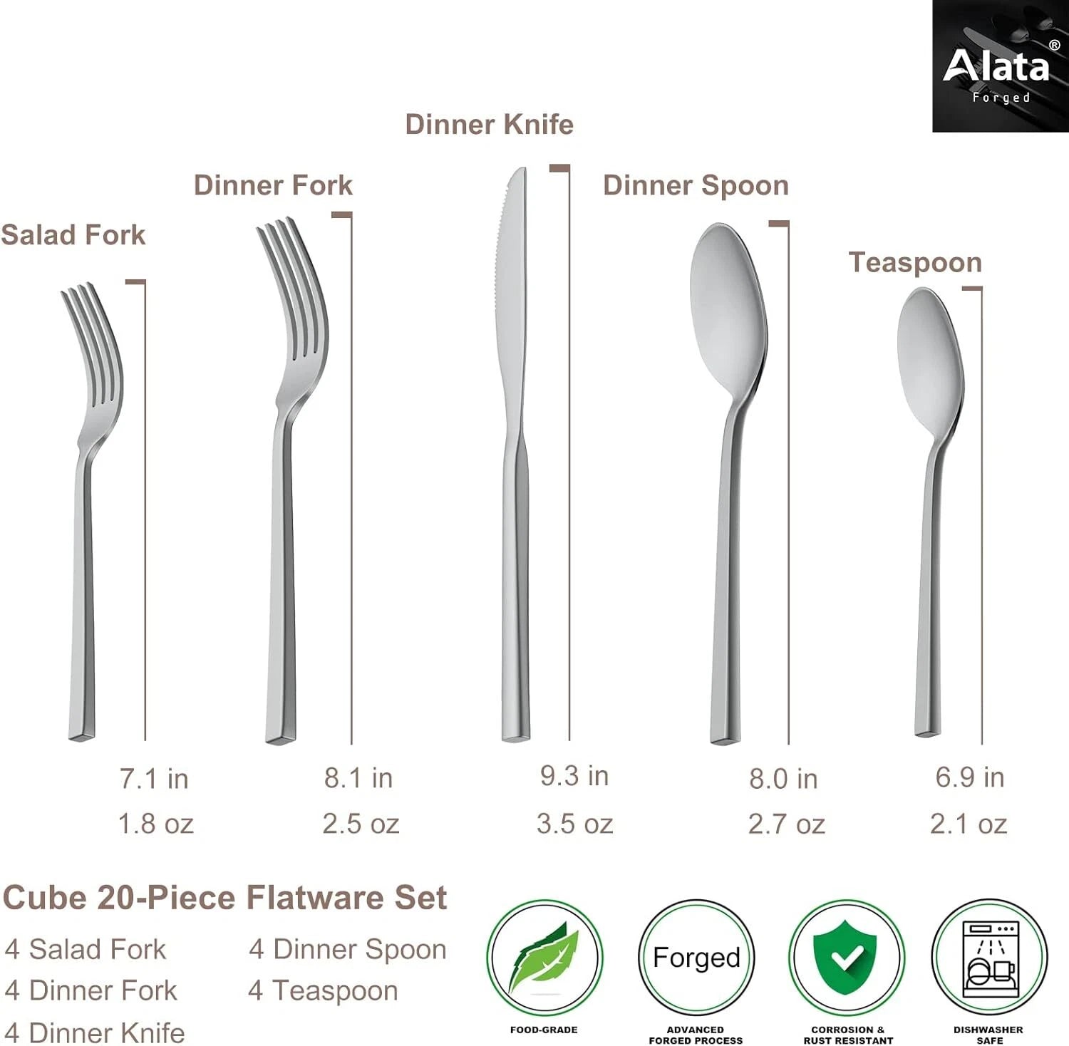 Cube 20-Piece Forged Silverware Set Stainless Steel Flatware Set,Service for 4 07FC0E-D4 - KOEEK
