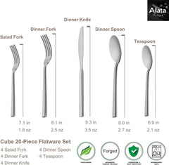 Cube 20-Piece Forged Silverware Set Stainless Steel Flatware Set,Service for 4 07FC0E-D4 - KOEEK