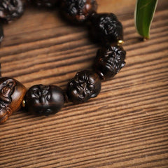 Natural Agarwood Prayer Beads Eighteen Arhats Carving Men Woman Buddha Bracelet 07FC0E-D4 - KOEEK