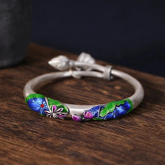 Ladies' Retro Cloisonn É Koi Lotus Push Pull Enamel Bracelet 07FC0E-D4 - KOEEK