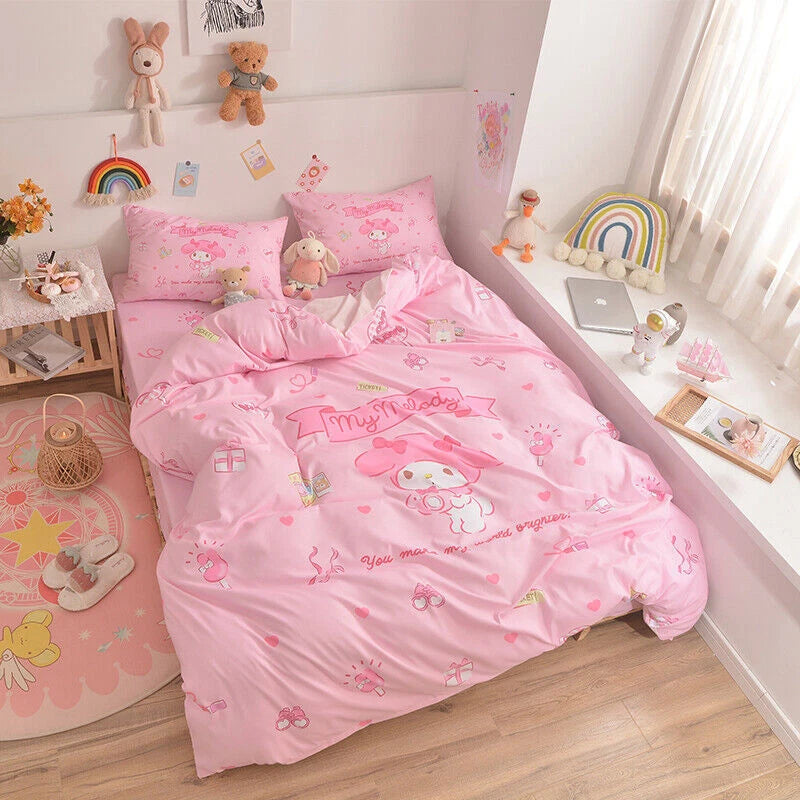 Kurami My Melody Cinnamoroll Cartoon Bedding Set Quilt Sheet Cover Pillow Case 07FC0E-D4 - KOEEK