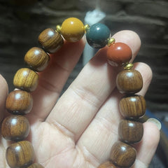 Natural Huanghauli Wood Prayer Beads  Gift Bracelet Three-color beads 07FC0E-D4 - KOEEK