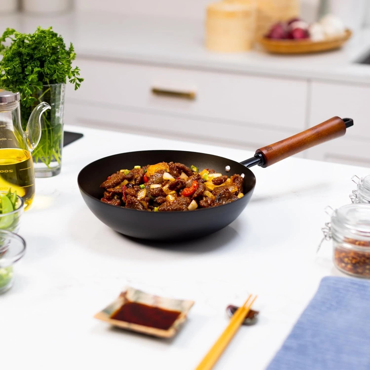Classic Series 9.5-Inch Preseasoned Carbon Steel Stir Fry Pan 07FC0E-D4 - KOEEK