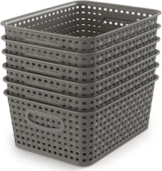 Weave Storage Organizer Baskets, Grey 6-Pack Plastic Woven Baskets 07FC0E-D4 - KOEEK