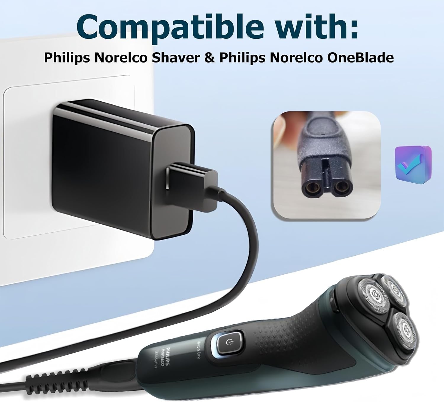 new Qjin USB Charger for Philips Norelco Shaver 2400, 3600, 7200 & OneBlade Black QJIN - KOEEK