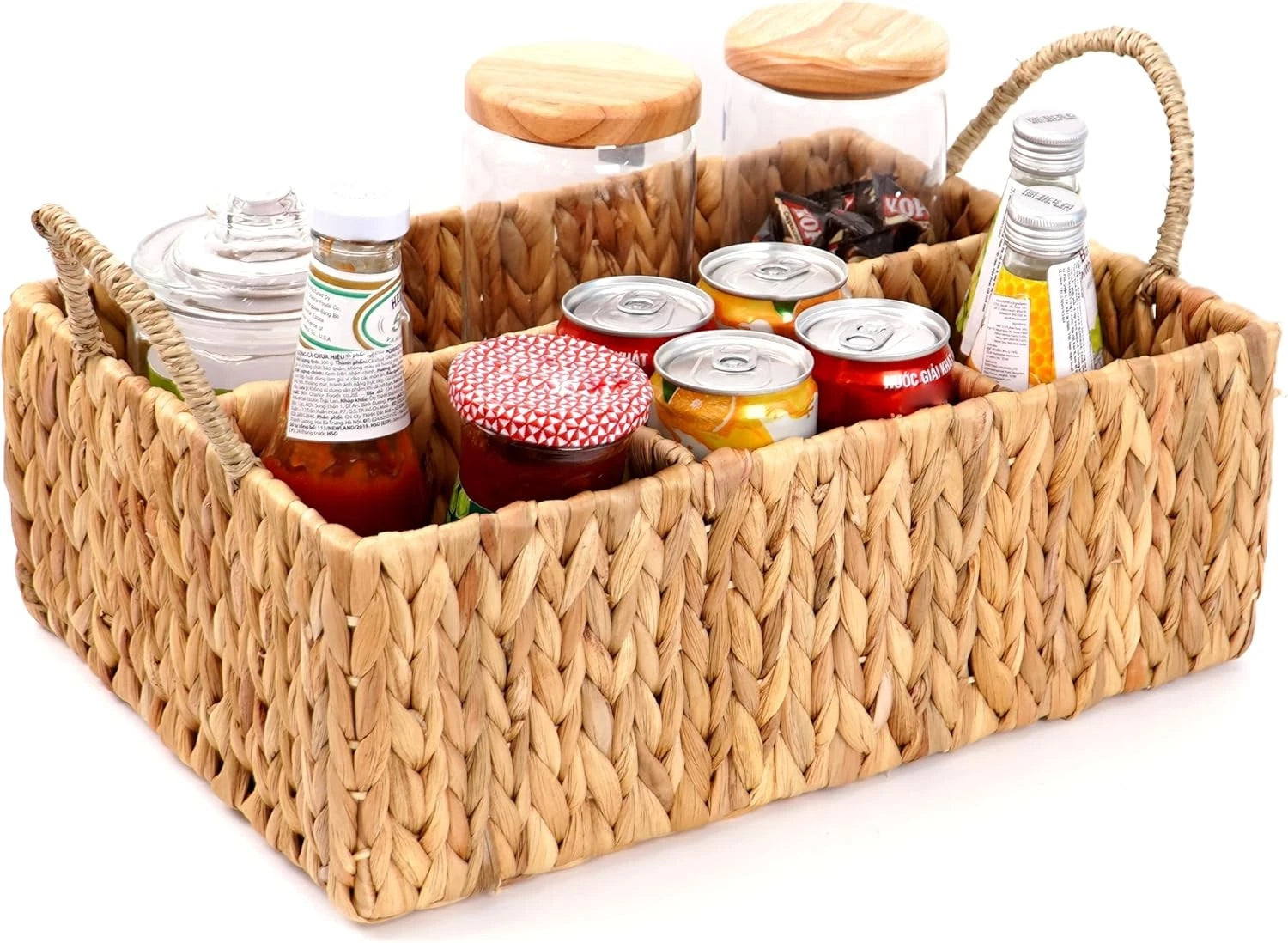 Wicker Storage Basket with Dividers Woven Natural Basket Hyacinth 07FC0E-D4 - KOEEK
