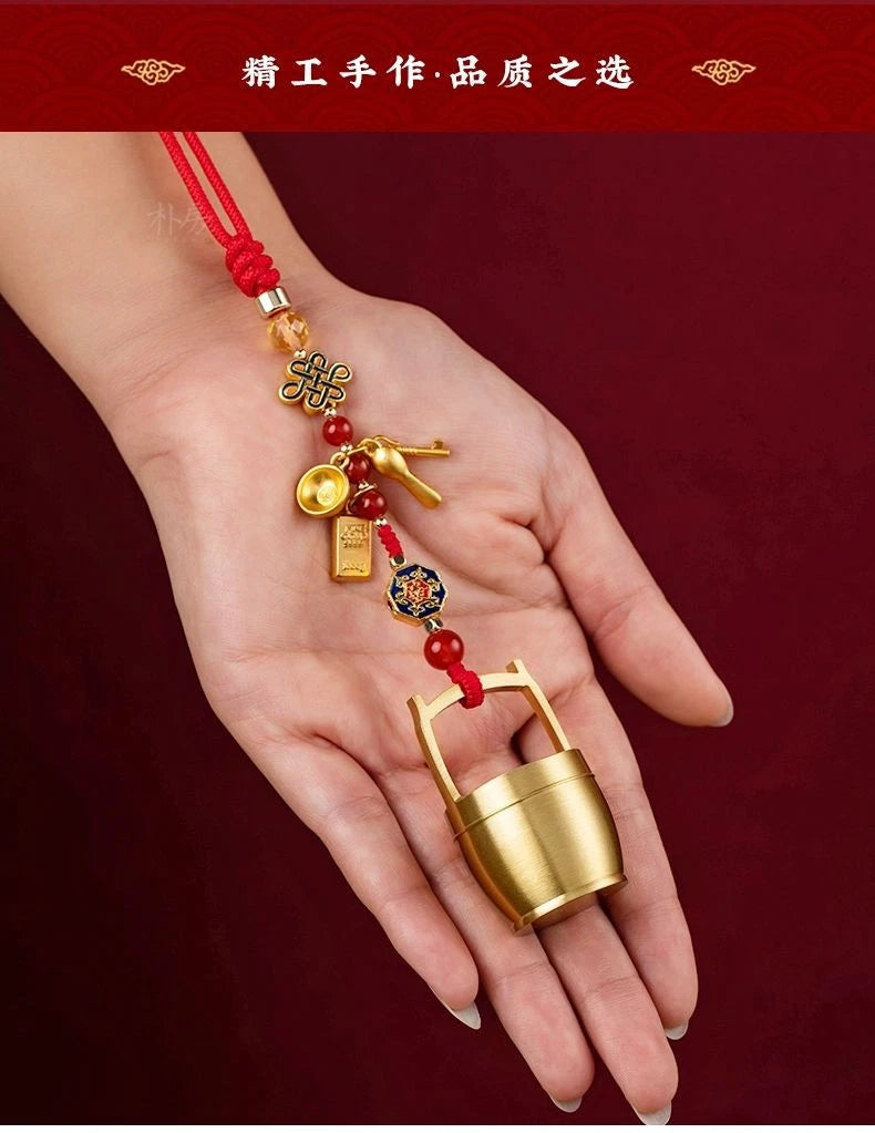 Brass Car Rearview Mirror Pendant Gold Bucket Charm Chinese Style Unisex 07FC0E-D4 - KOEEK