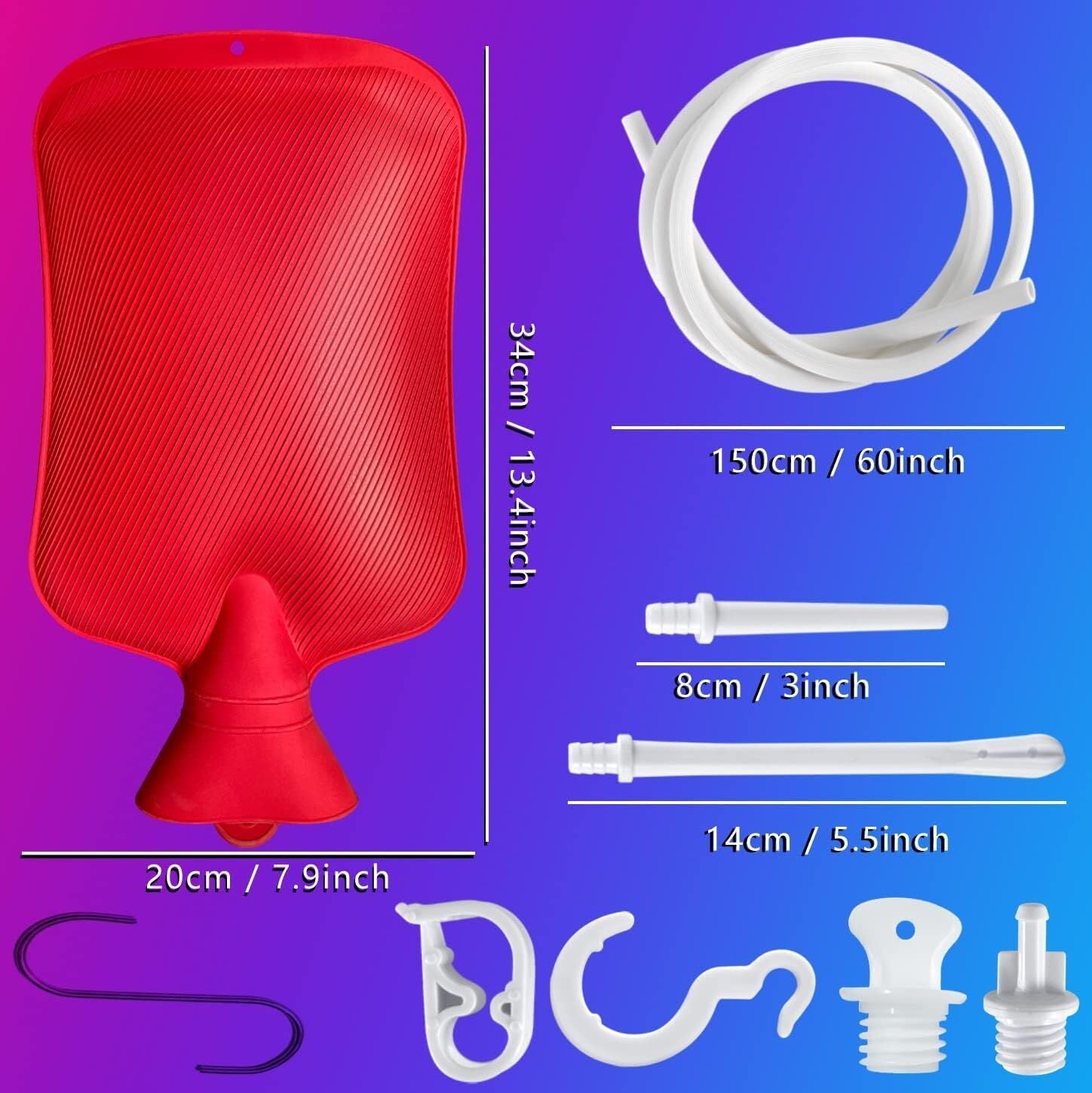 new 2 L Home Enema Bag Kit with 2 Tips,60 inch Long Silicone Hose, Red, Red 07FC0E-D4 - KOEEK