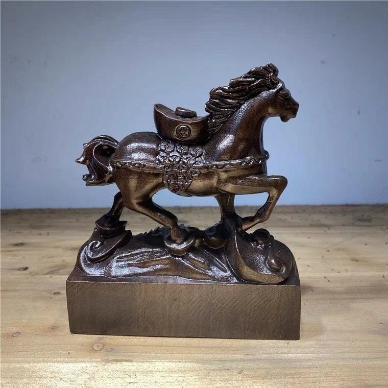 13x5x15cm Vietnamese Agarwood Carved Horse Figurine Feng Shui Wealth Sculpture 07FC0E-D4 - KOEEK
