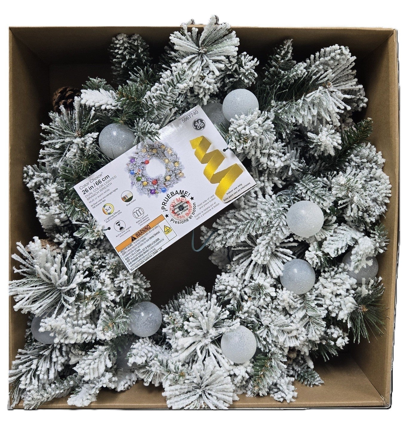 GE Color Choice 26inch Dual Color Lighted Artificial Flocked Christmas Wreath GE - KOEEK