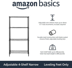 4 Wire Storage Shelves, Adjustable, Sturdy, Easy to Assemble, Black 07FC0E-D4 - KOEEK