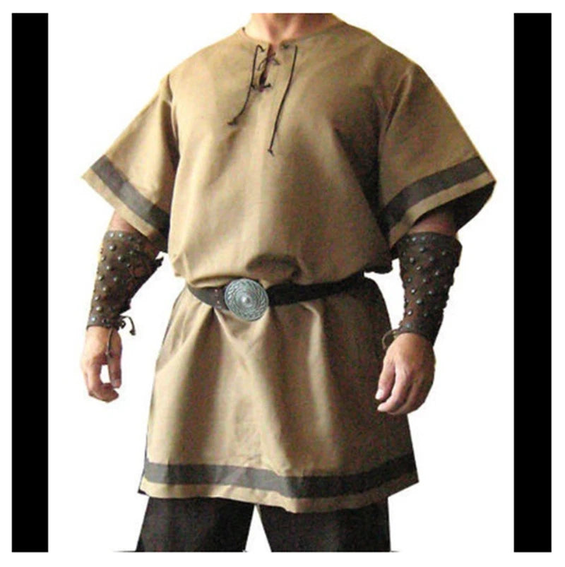 Men Medieval Viking Tunic Top Shirt Blouse Pirate Knight Cos Fancy Costume 07FC0E-D4 - KOEEK