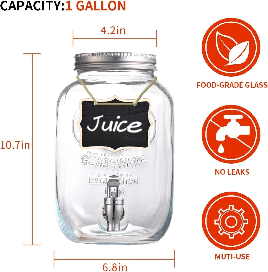 1 Gallon Glass Drink Dispensers for Parties,2 Pack Beverage Dispenser with Fruit 07FC0E-D4 - KOEEK