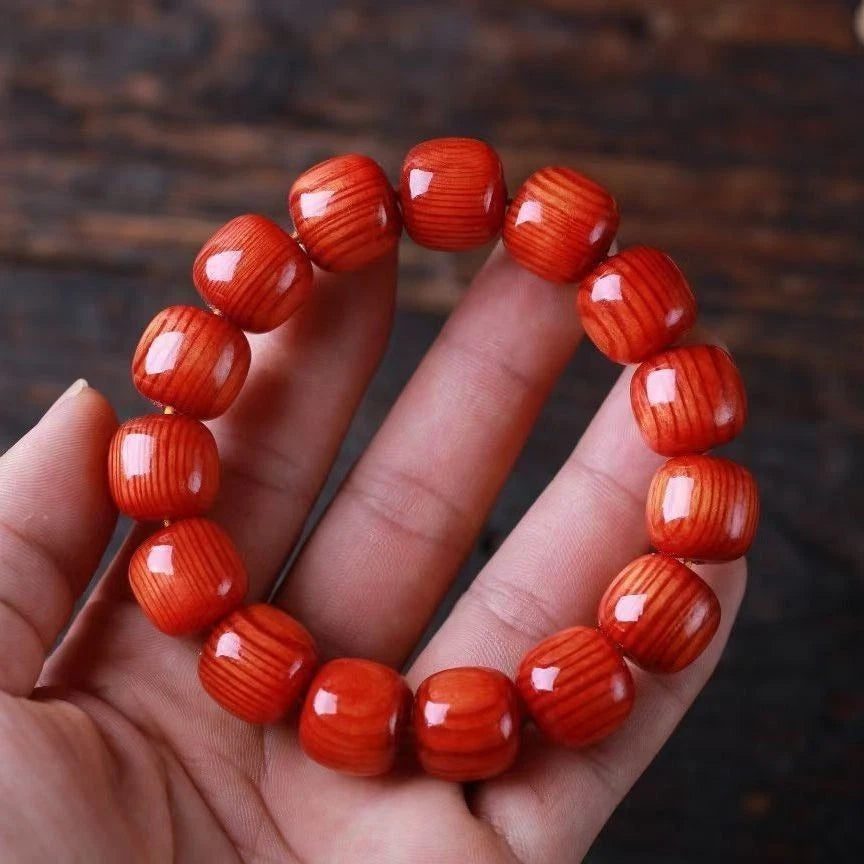 Full Oil Transparent Agarwood Prayer Beads Amber Wood Bracelet Red Pine Jewelry 07FC0E-D4 - KOEEK