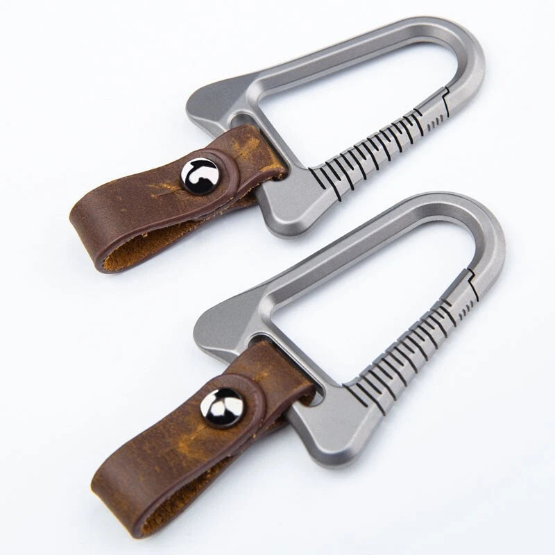 TC4 EDC Titanium Alloy + Leather Keychain Carabiner Portable Car Key Bag Pendant EDC - KOEEK
