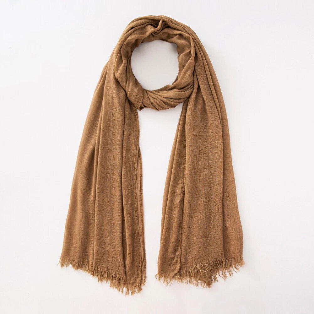 Cotton Viscose Scarf Muslim Long Hijab Solid Color Tassel Headscarves for Women 07FC0E-D4 - KOEEK