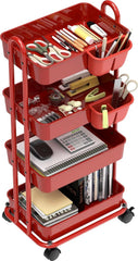 4-Tier Multi-Purpose Rolling Utility Cart with Bucket, Red 07FC0E-D4 - KOEEK