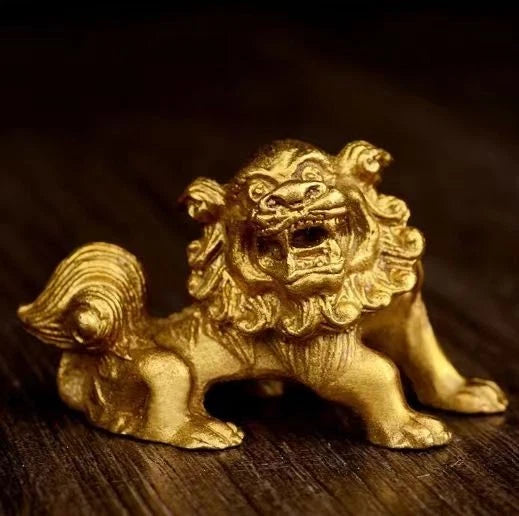 Solid Copper Lion Pair Feng Shui Wealth Guardian Statues Home Car Decor 07FC0E-D4 - KOEEK