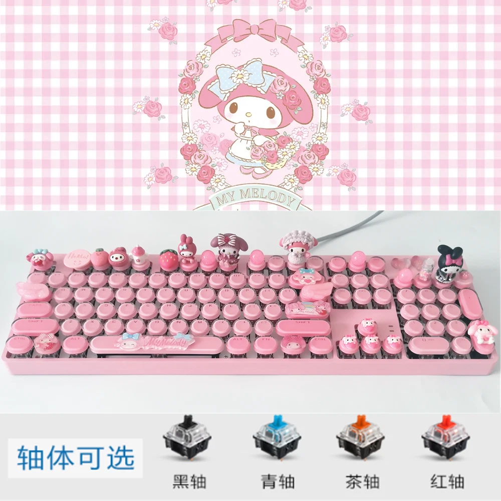 Kuromi My Melody Cinnamoroll Mechanical Keyboard 83 /104 Keys Keypad Cyan Axis 07FC0E-D4 - KOEEK
