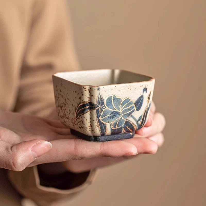 95ml High-end Blue and White Ceramics Master's Cup Handpainted Lily Sifang Cup 07FC0E-D4 - KOEEK