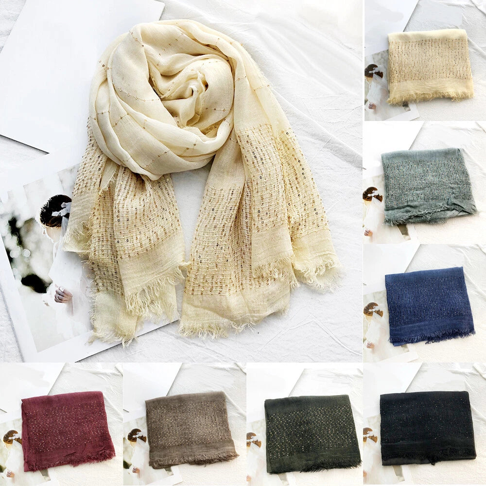 Crinkled Cotton Muslim Hijab Scarf Women Shawl Wrap Head Scarves Glitter Sequins 07FC0E-D4 - KOEEK