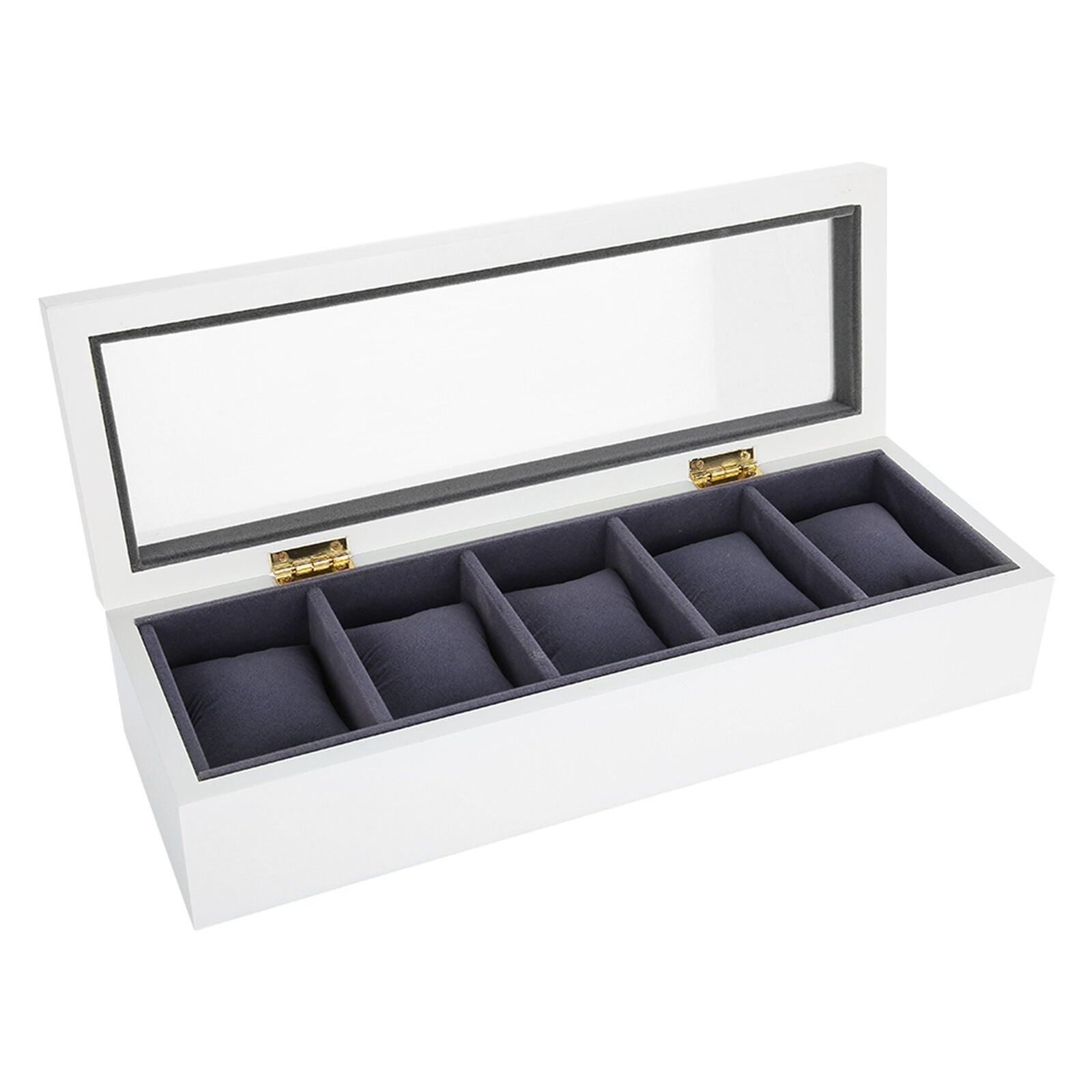 ny (Hvit) Watch Box Display Case 5 Slot Glass Oppbevaringsboks Organizer Klokke smykker