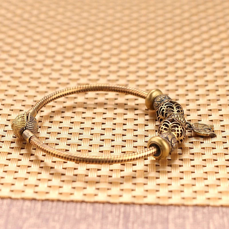 Good Luck Bead Bracelet Vintage Brass Adjustable Creative Jewelry Women 07FC0E-D4 - KOEEK