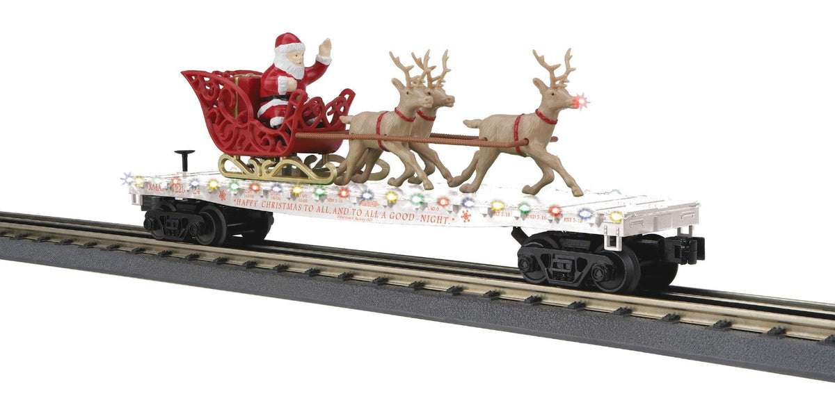 + MTH O RailKing Christmas White Flat Car LED Lights Santa Sleigh & Reindeer MTH - KOEEK