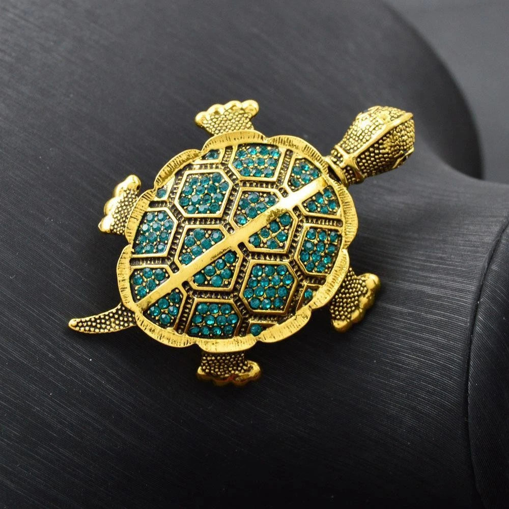 Vintage Turtle Brooch Rhinestone Pin Jewelry Gift 7.5x4.8CM 07FC0E-D4 - KOEEK