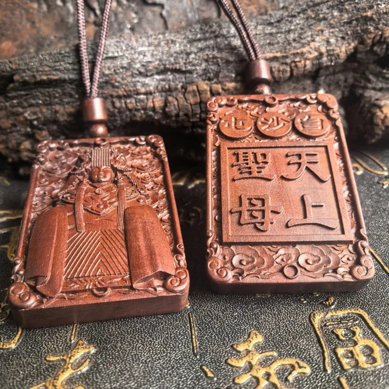 Natural Jujube Wood Taoist Auspicious Heavenly Mother Mazu Fengshui Pendants 07FC0E-D4 - KOEEK