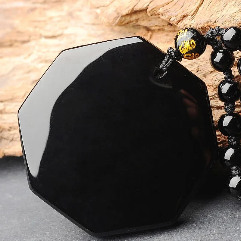 Chinese Obsidian Yin Yang Necklace Amulet Feng Shui Pendant Bead Chain 07FC0E-D4 - KOEEK